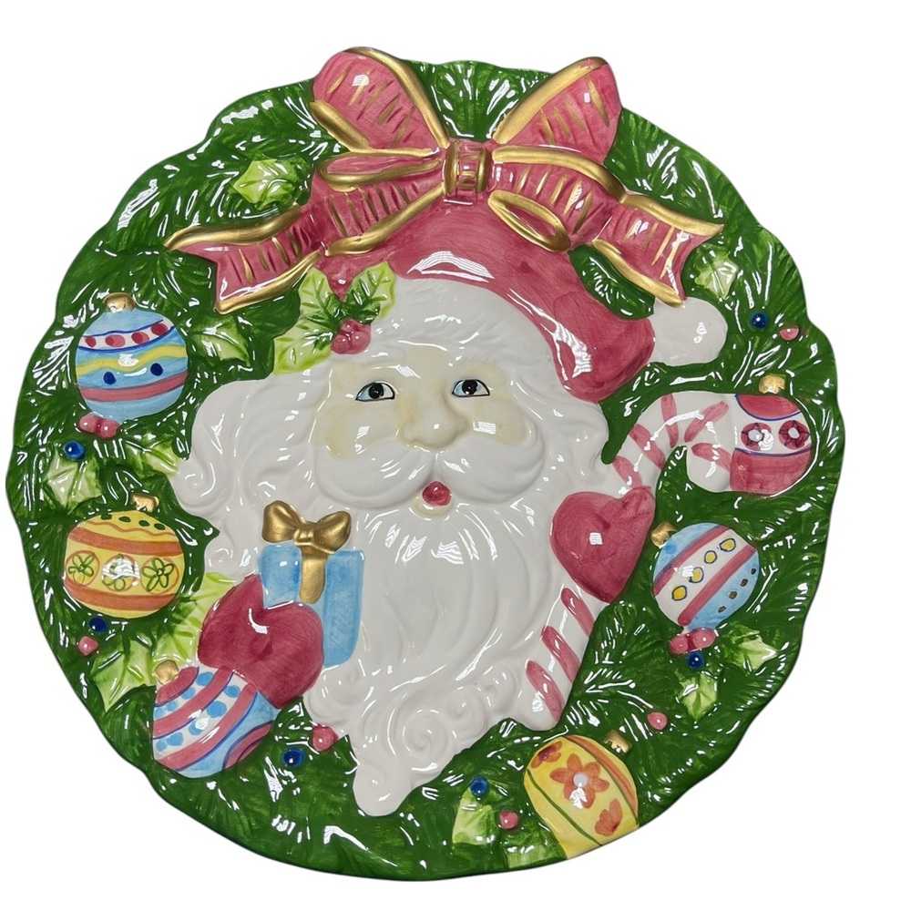 Vintage Holiday Wonders Porcelain Collectible Santa With Ornaments Plate 8.5 In